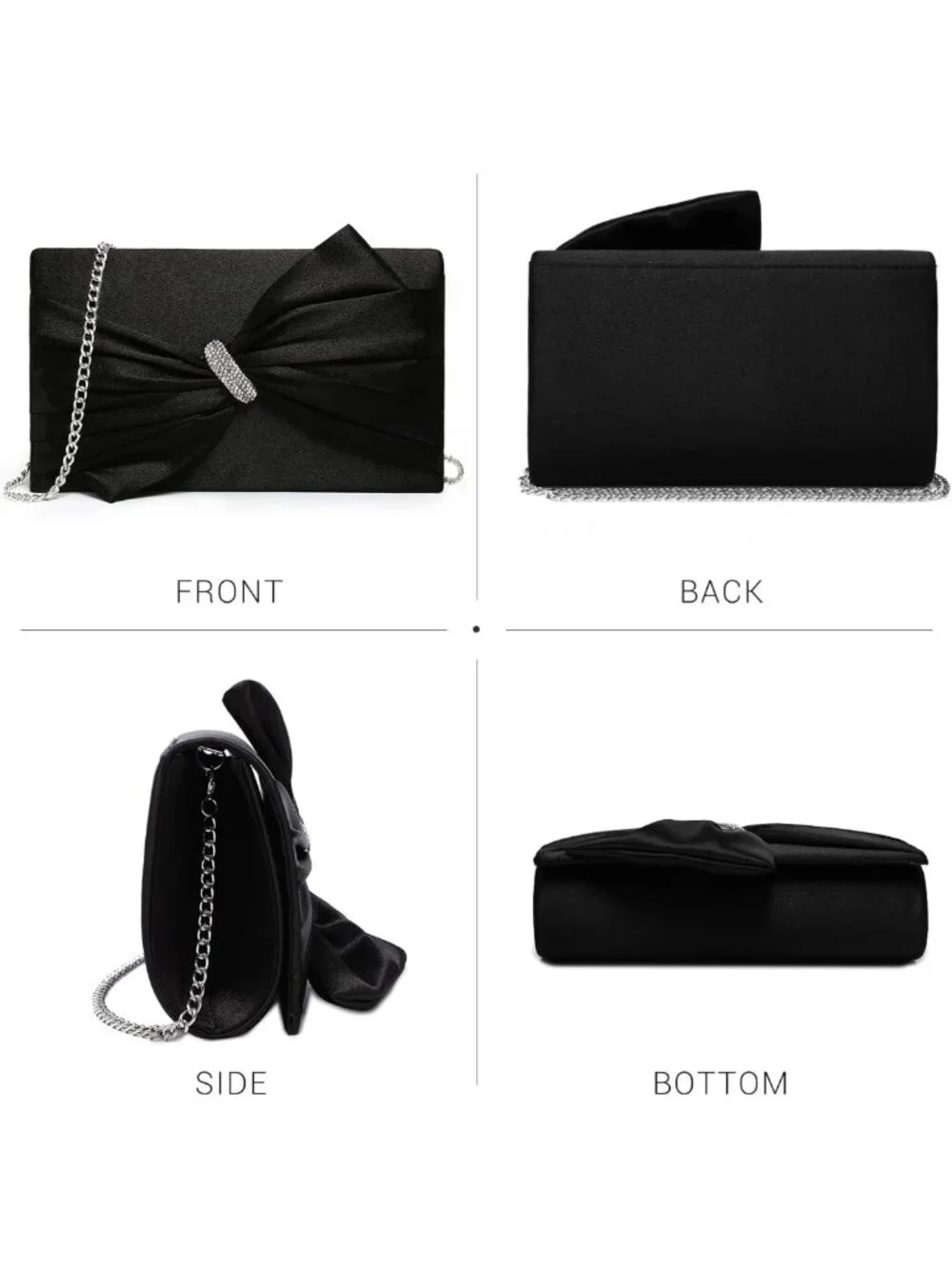 Elegant Satin Bow Evening Bag | Rhinestone Clutch Purse for Special Occasions